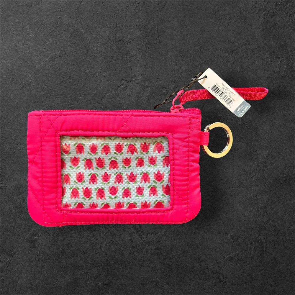 Vera Bradley Quilted Zip ID Card Case Pink Tulip NEW